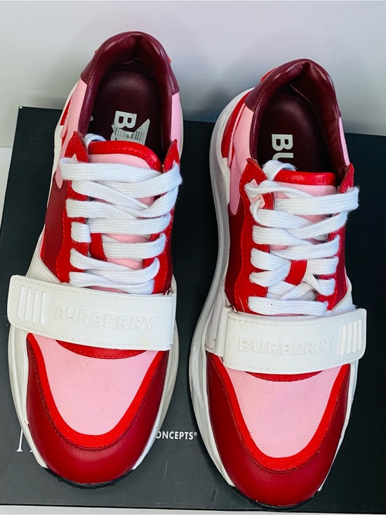Burberry Shoes - BURBERRY Red and Pink Lace-Up Strap Sneakers